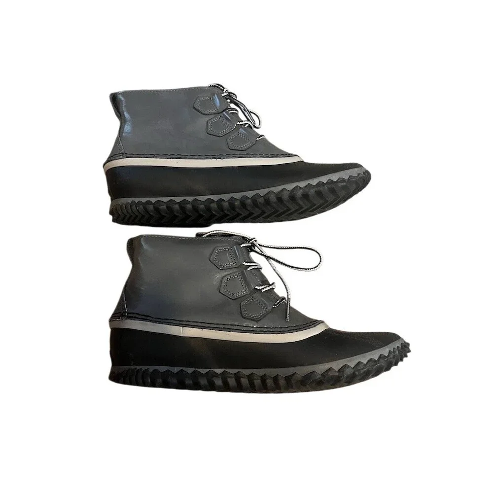 Sorel Out N About Womens Duck Boots Gray Black Lace Up Waterproof Size 9.5